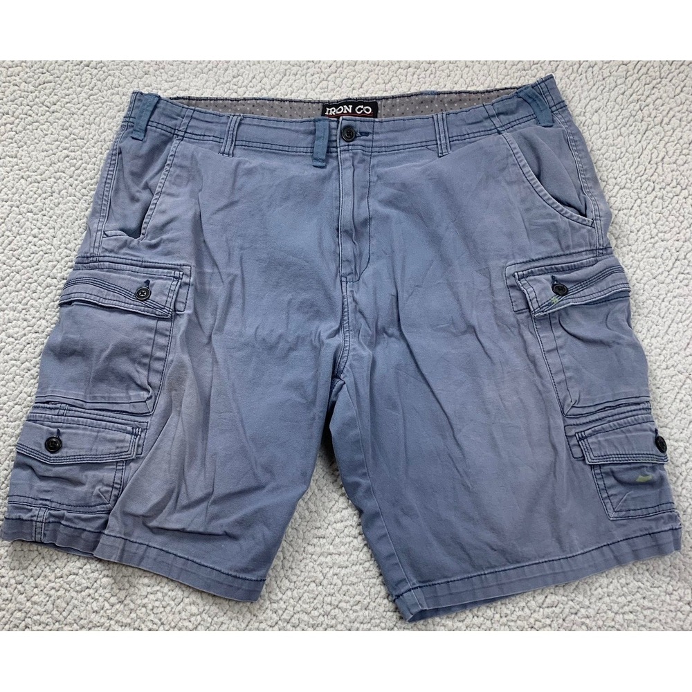 Iron Co Cargo Shorts Mens 40 Blue Chambray Cotton Stretch Multi Pocket‎